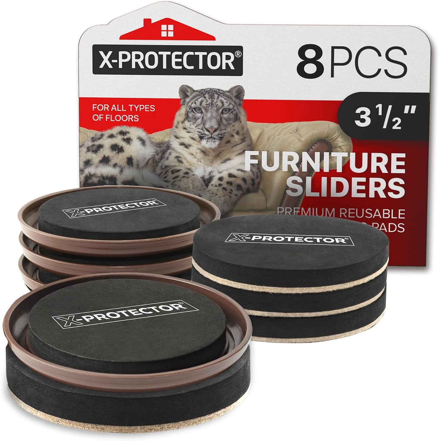 X-Protector Furniture Sliders for Carpet & Furniture Lifter Tool Set | 4 PCS 3 1/2" Sliders for Furniture with Foldable Furniture Jack. Move Your Furniture Easily with Furniture Movers for Carpets