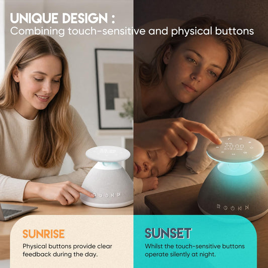 White Noise Sound Machine for Sleeping with Night Light 50 Soothing Sounds | 9 Colors Adjustable Brightness Auto-Off Timer Alarm Clock Touch Screen Control Sleep Sound Machines for Baby Adults Home