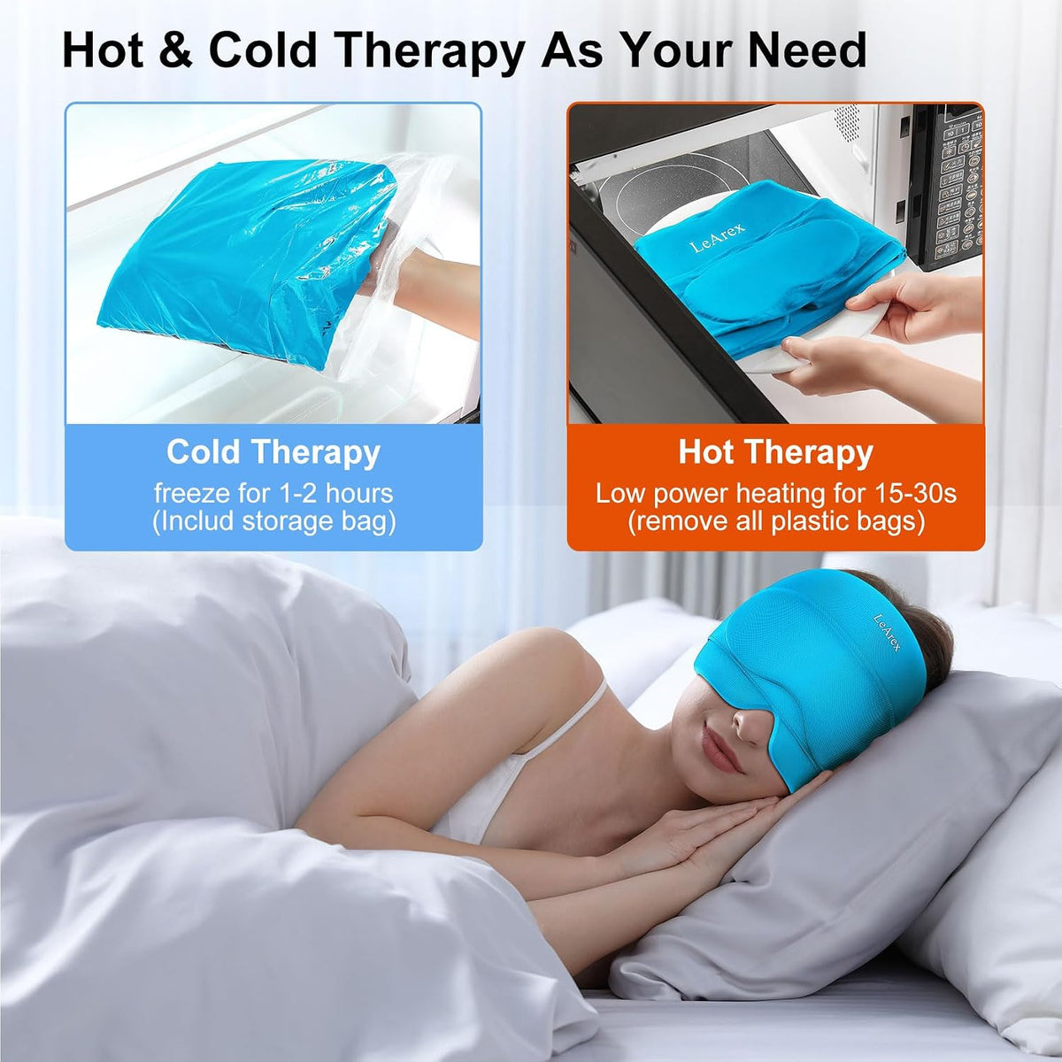 2 in 1 Migraine Relief Cap with Gel Eye Mask, Headache Relief Cap Ice Head Wrap Hot and Cold Therapy Hat Gift for Women for Headache Puffy Eyes Sinus and Tension Stress Relief (Light Purple)