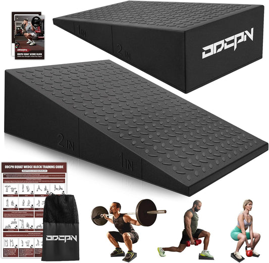 Squat Wedge Block, 1500 LBS Capacity, Non-Slip Heel Elevated Squat Wedge | Storage Bag & Training Poster, 2-Pack Slant Board for Gym Squats to Improve Ankle Mobility, Balance, Strength & Weightlifting