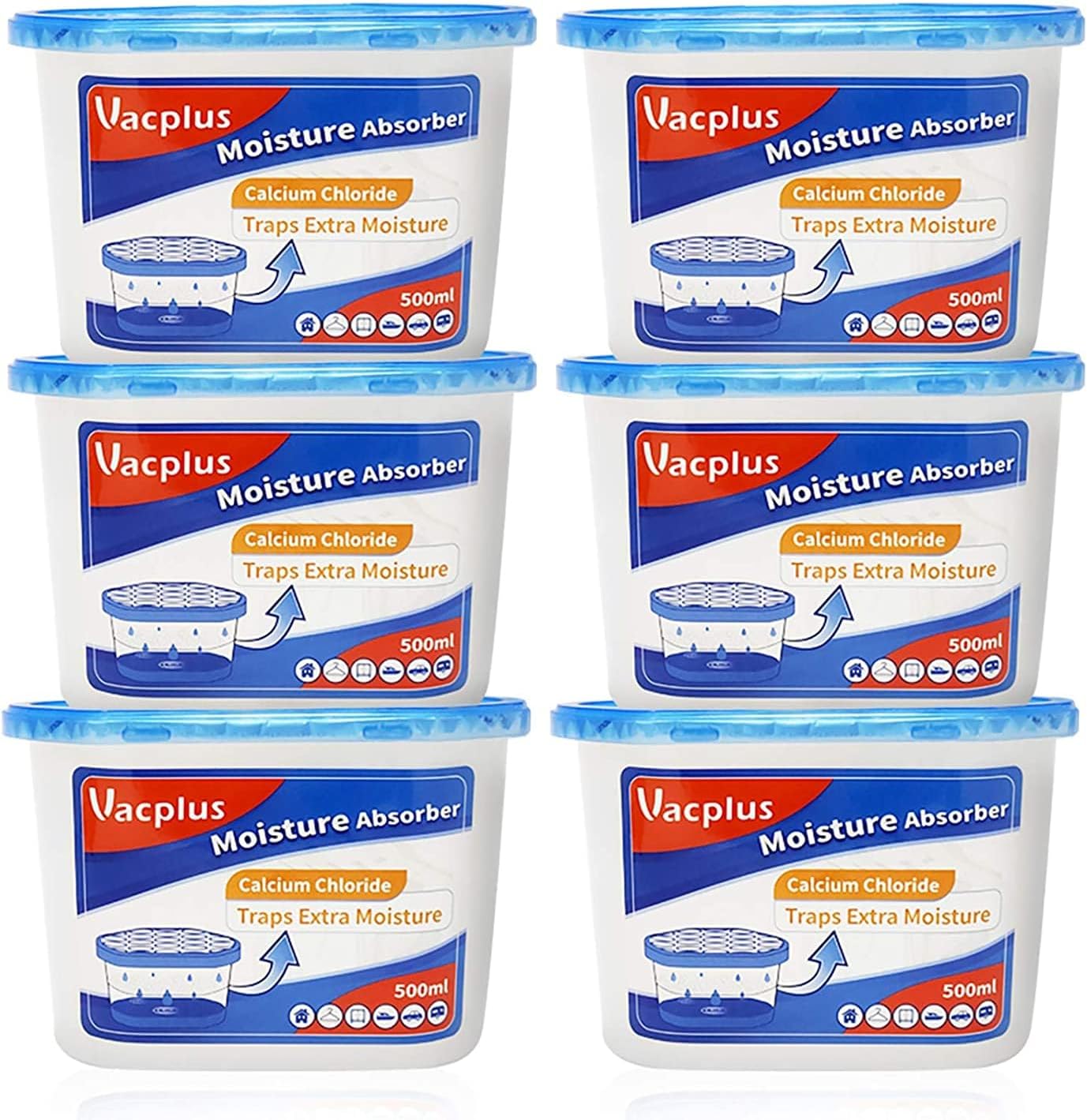Vacplus Moisture Absorber, 10.5 OZ, Strong Absorption, Lavender | Closet, Bathroom, Car, Odor Eliminator, Dehumidifier Bucket, 6 Pack