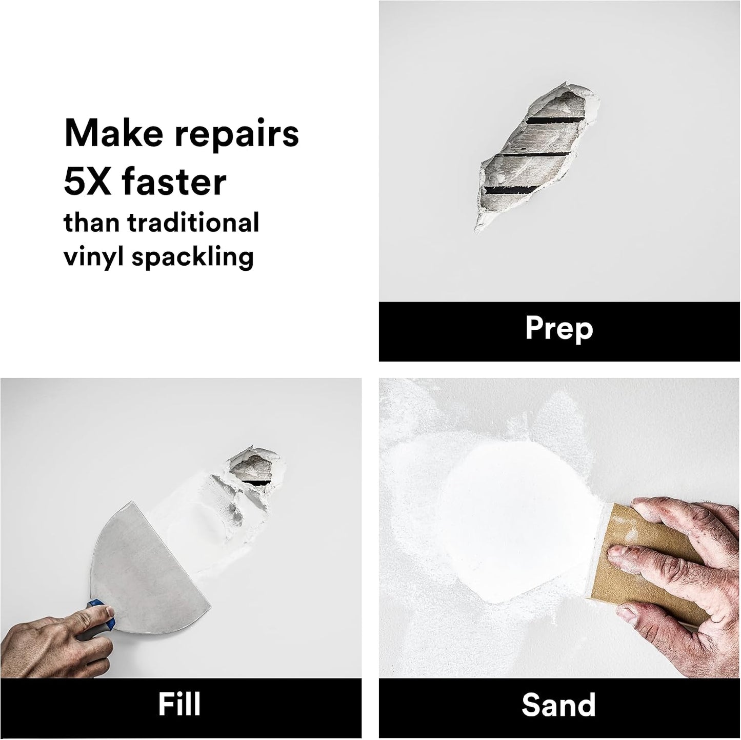 3M High Strength Large Hole Repair Kit | Wall Hole Repair Kit With Spackling Compound, Putty Knife, Repair Plate, And Sanding Sponge, No Shrinking or Cracking