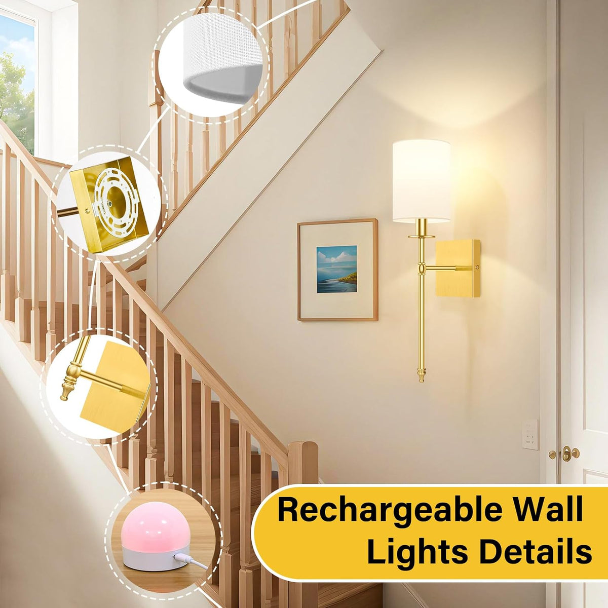 Battery Operated Wall Sconces Set of 2, Rechargeable Sconces with Remote