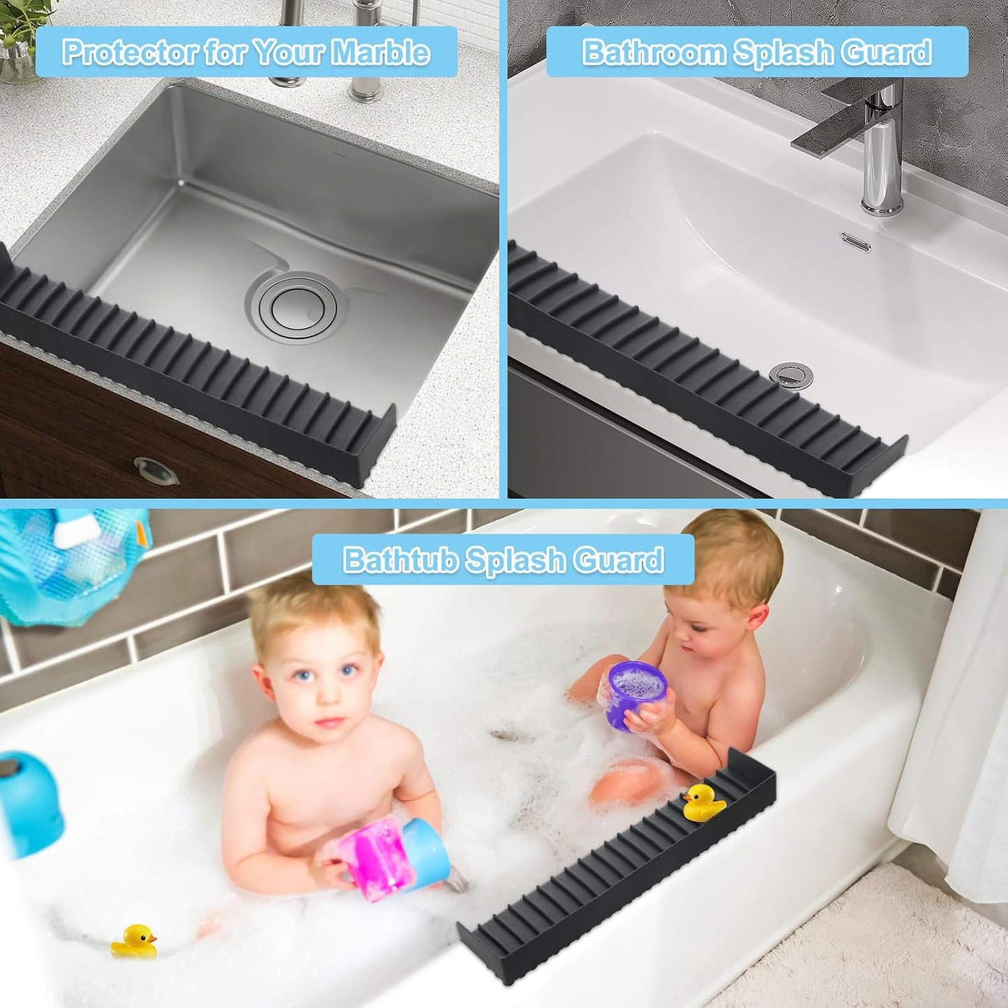 Silicone Faucet Splash Guard 4" x 30", Faucet Water Catcher Mat, Longer Silicone Sink Mat for Kitchen, Bathroom, Laundry Room, Farmhouse for Quartz Kitchen Sink（Gray）