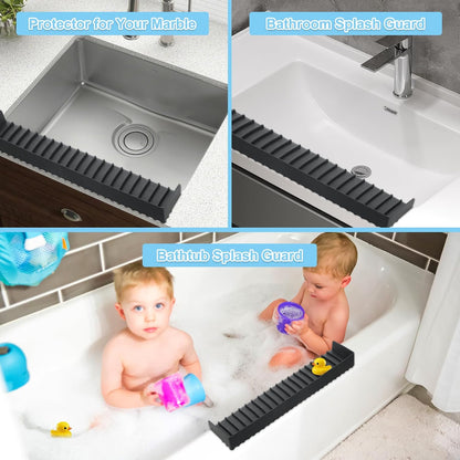 Silicone Faucet Splash Guard 4" x 30", Faucet Water Catcher Mat, Longer Silicone Sink Mat for Kitchen, Bathroom, Laundry Room, Farmhouse for Quartz Kitchen Sink（Gray）