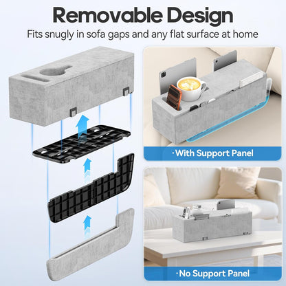 Removable Sofa Armrest Couch Caddy with Cup Holder Insert Between Cushions | Sofa Accessories Storage, Couch Armrest Pillow Table with Drink Holder