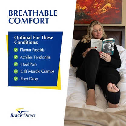 Brace Direct Dorsal Night Splint - Plantar Fasciitis, Achilles & Drop Foot | Adjustable sleeping splint that eases heel & arch pain & posterior tibial tendonitis with a gentle plantar fascia stretch