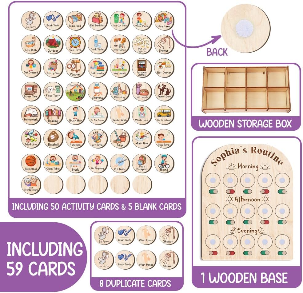 TinyKidz Wooden Daily Routine Chart 11x15, Schedule Board for Kids, Wooden Chore Chart for Kids, Responsibilities Chart for Toddlers, Morning Bedtime Routine for Toddlers