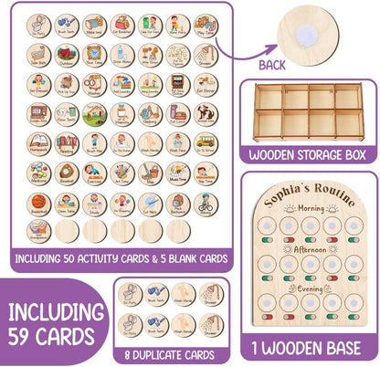 TinyKidz Wooden Daily Routine Chart 11x15, Schedule Board for Kids, Wooden Chore Chart for Kids, Responsibilities Chart for Toddlers, Morning Bedtime Routine for Toddlers