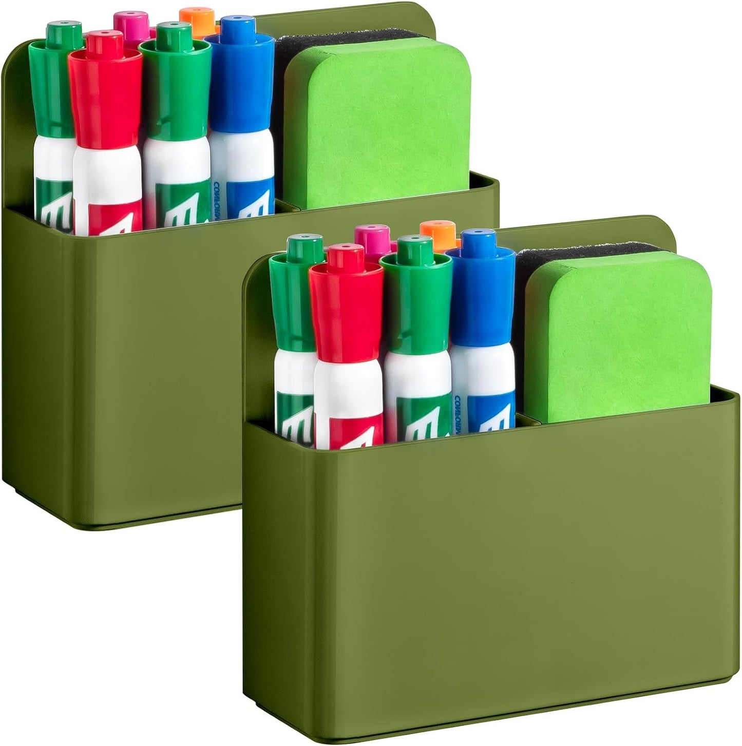2 Pack Magnetic Pen Holder Cup for Whiteboard, Classroom Supplies | Plastic Magnetic Dry Erase Marker Holder for Refrigerator Fridge, Pencil Cup for School, Locker Accessories Organizer-White