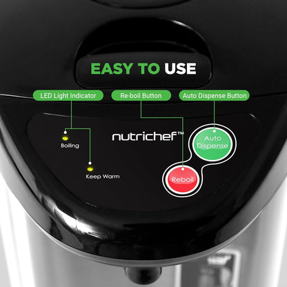NutriChef 5.2 Qt Electric Water Kettle, Portable, Quick Heating, 5 Liter Digital Kettle with 5 Temperature Settings, Safety Lock, Stainless Steel, 3 Dispensing Options, 8.46" x 11.2" x 16.5"