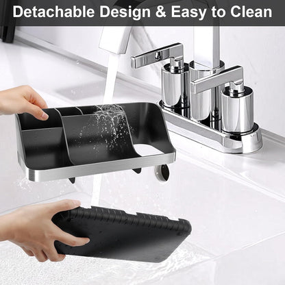 GFWARE Black Toothbrush Holder - 7 Slots Bathroom Organizer Countertop with Drainage Matte Black Electric Toothbrush and Toothpaste Holder for Bathroom Accessories Sink Storage