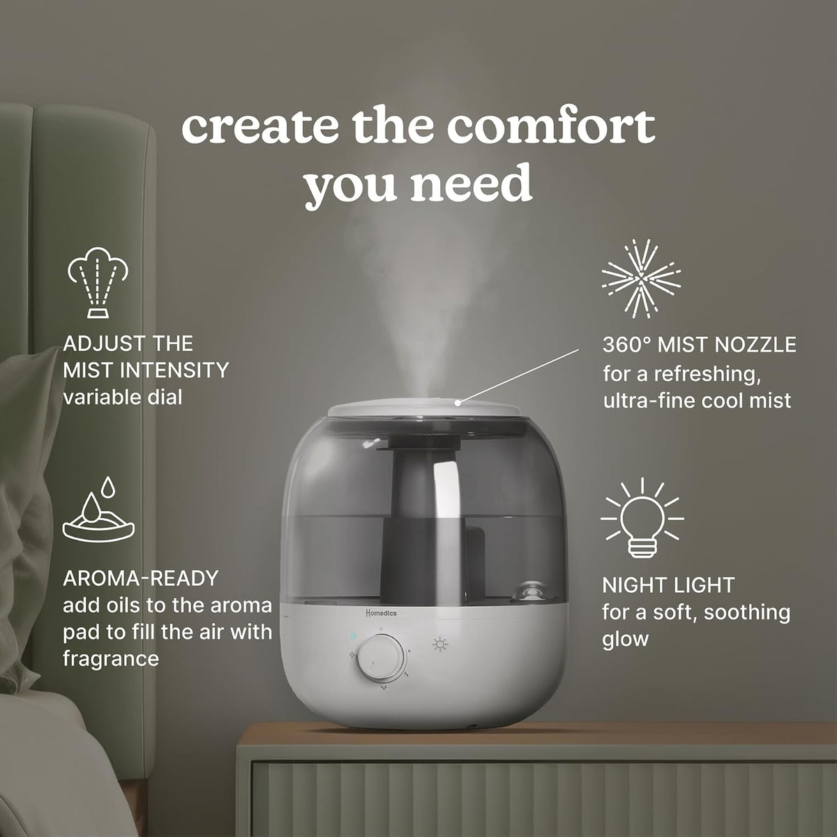 Homedics Ultrasonic Top Fill 0.63-Gallon Humidifier, Cool Mist