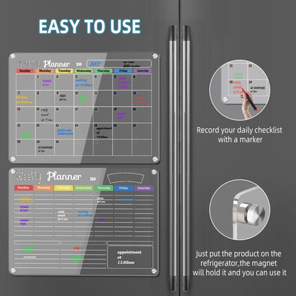 Hivillexun Magnetic Dry Erase Calendar Whiteboard Set (4-Pack) for Home and Kitchen, with Monthly and Weekly Views (16.5” x 11.8”), Magnetic Whiteboard and Daily Planners (12” x 8”) 8 Markers & Eraser