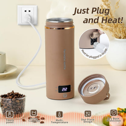 Touxila Portable Electric Kettle for Travel 120V, 13.5oz, 4 Temp Settings | 304 Stainless Steel Lining,Fast Boiling Water,Auto Shut-Off,Boil Dry Protection,Small Kettle for Office & Hotel(Beige, 400ML)