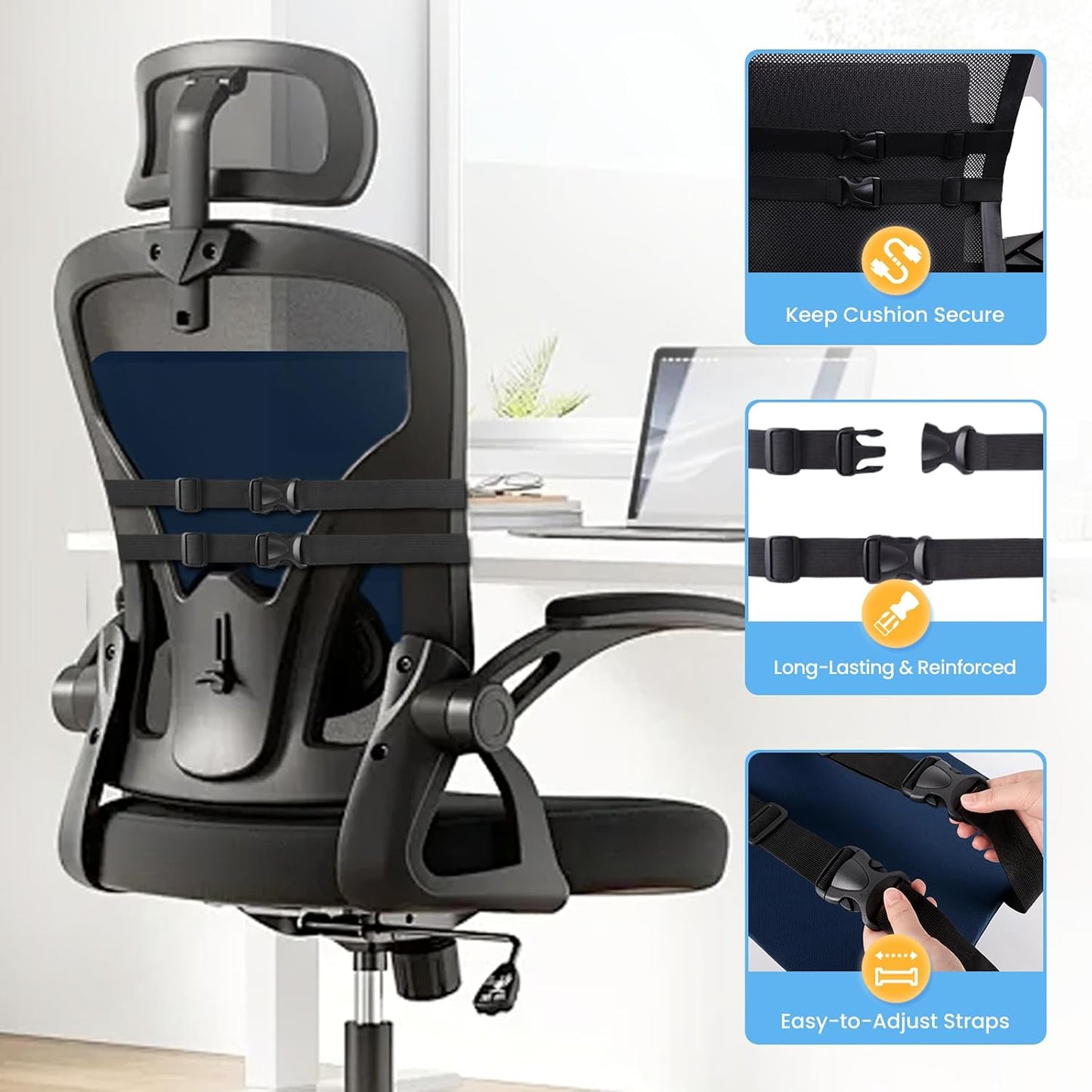 SweetSlubr Lumbar Support Pillow for Office Chair, Car & Gaming Chair, Ergonomic Memory Foam Cushion for Back Comfort, Zoned Back Support, Double Adjustable Straps, Breathable Washable Cover, Black