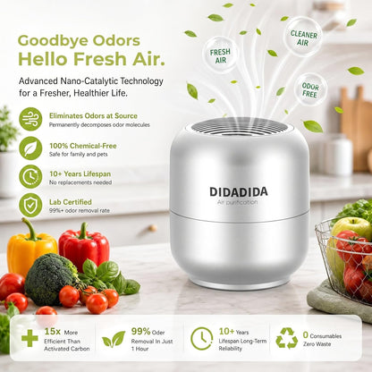 Refrigerator Deodorizer & Air Purifier, 2 Pack | Eliminates 99% Odors, Long-Lasting Activated Charcoal Odor Absorber for Fridge & Home (Silver+Black)