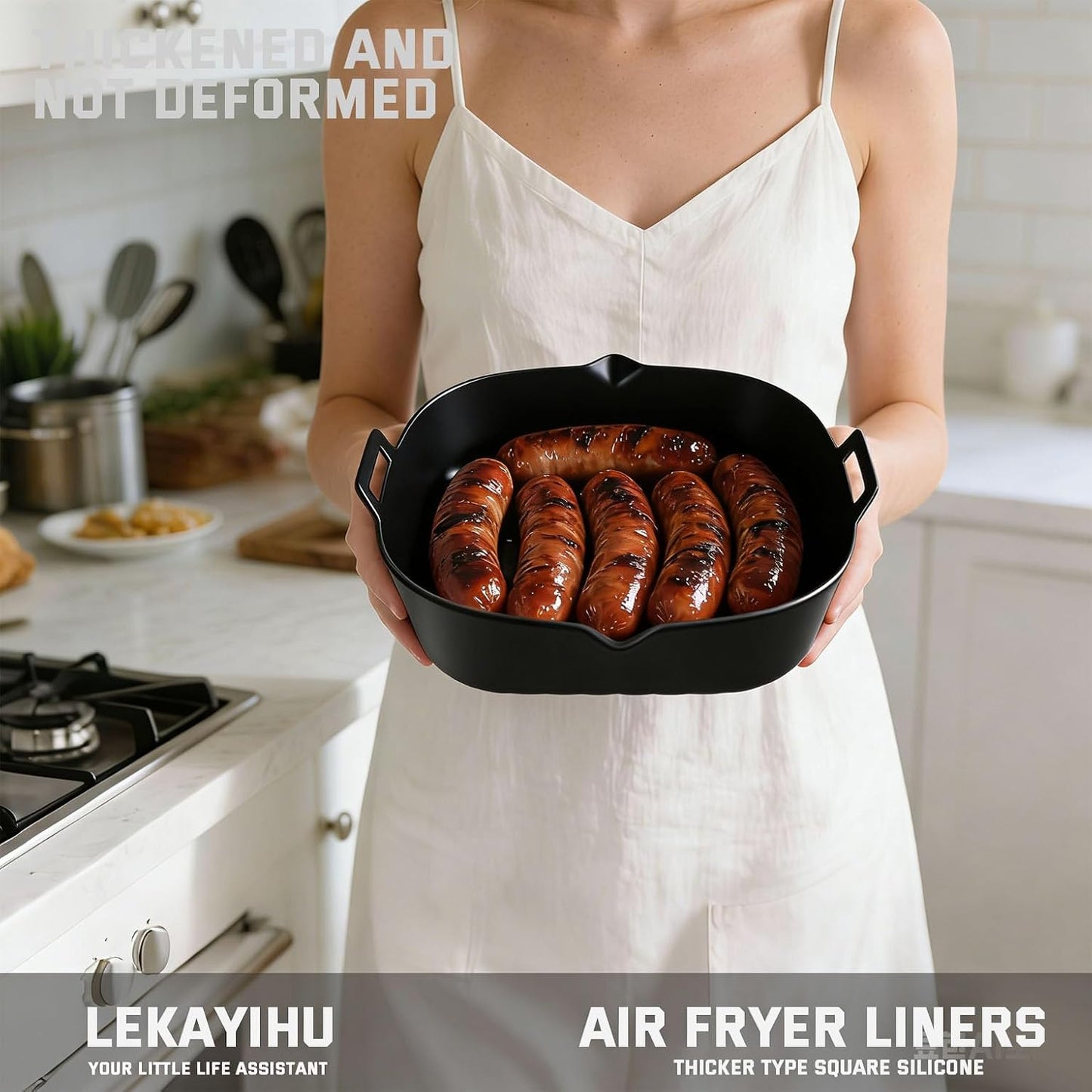 2 Pack Air Fryer Liners,8 Inch Silicone Airfryer Liners,Air Fryer Accessories,Reusable Baking Tray Oven Accessories,Replacement of Flammable Parchment Paper (Red Blue) (Black&Red&Blue)