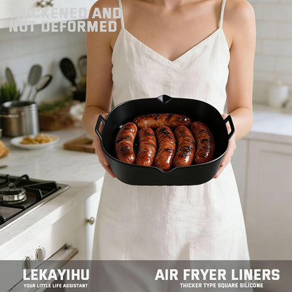 2 Pack Air Fryer Liners,8 Inch Silicone Airfryer Liners,Air Fryer Accessories,Reusable Baking Tray Oven Accessories,Replacement of Flammable Parchment Paper (Red Blue) (Black&Red&Blue)