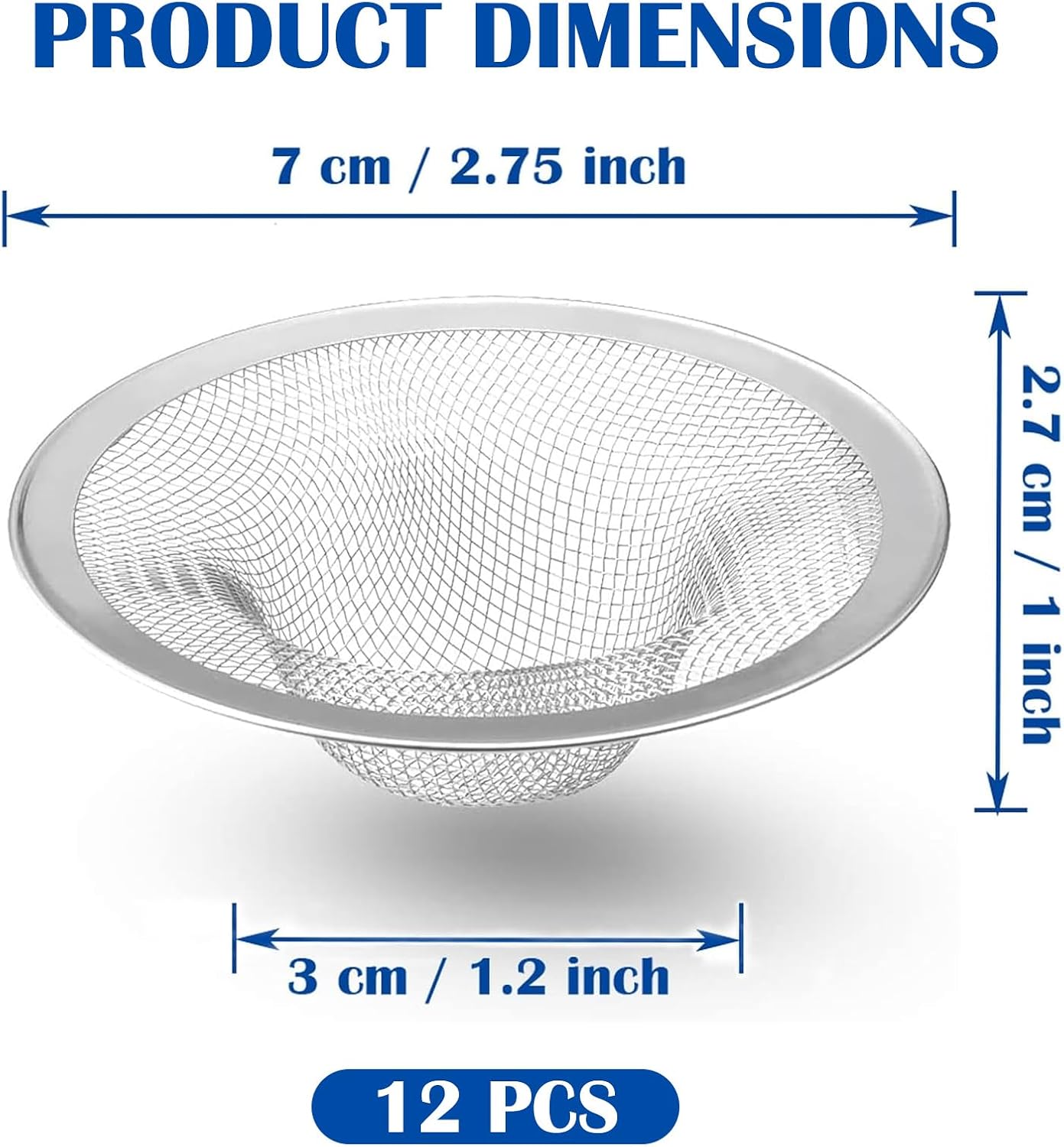 2 pcs Heavy Duty Stainless Steel Slop Basket Filter Trap, 2.75" Top / 1" Mesh Metal Sink Strainer,Perfect for Kitchen Sink/Bathroom Bathtub RV Wash Basin Floor Drain Balcony Drain Hole