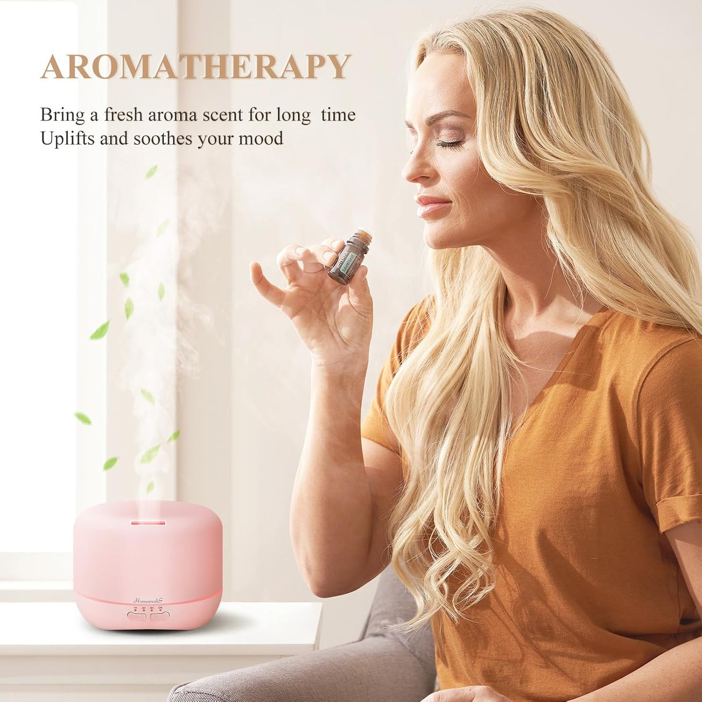 Homeweeks 300ml Essential Oil Diffuser, Quiet Aromatherapy Mist Diffusers for Essential Oils, Wood Grain, Ultrasonic, Remote Control, Timer, 7 Colors Light for Bedroom (300ml)