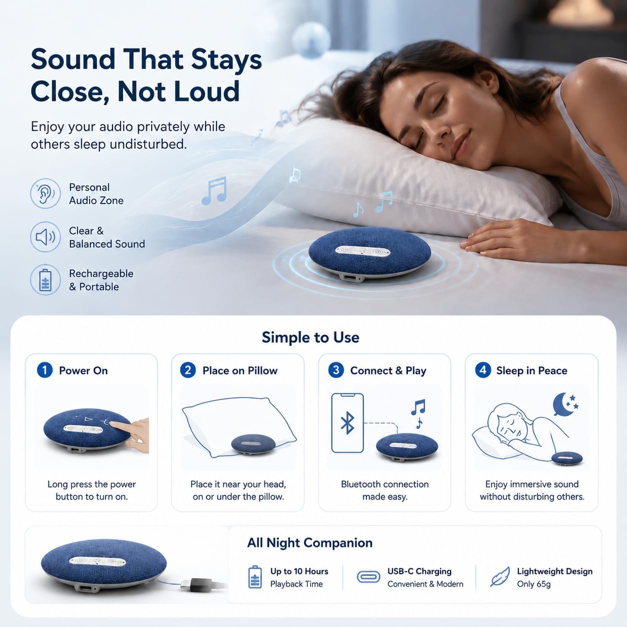 Pillow Speaker for Sleeping, Mini Bluetooth Under Pillow Speaker