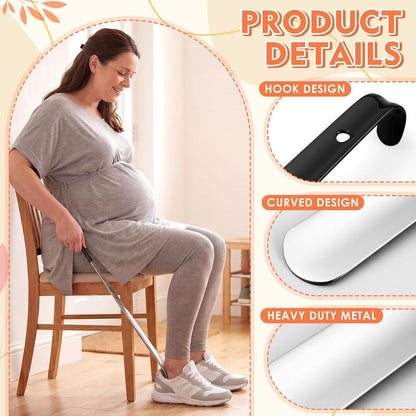 2 Pcs 31.5'' Extra Long Metal Shoe Horn for Elderly, Silver | Shoehorn Dressing Stick for Senior Disabled Men Women Limited Mobility, Standing Reach Assist, No Bending Needed