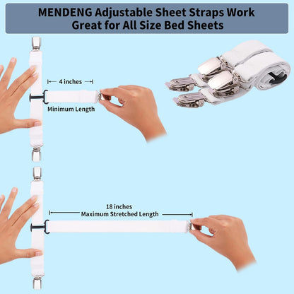 MENDENG Sheet Straps Fitted Sheet Clips Holder Surspeners Keep Sheets in Place Bed Sheet Fasteners Gripper Black 4P