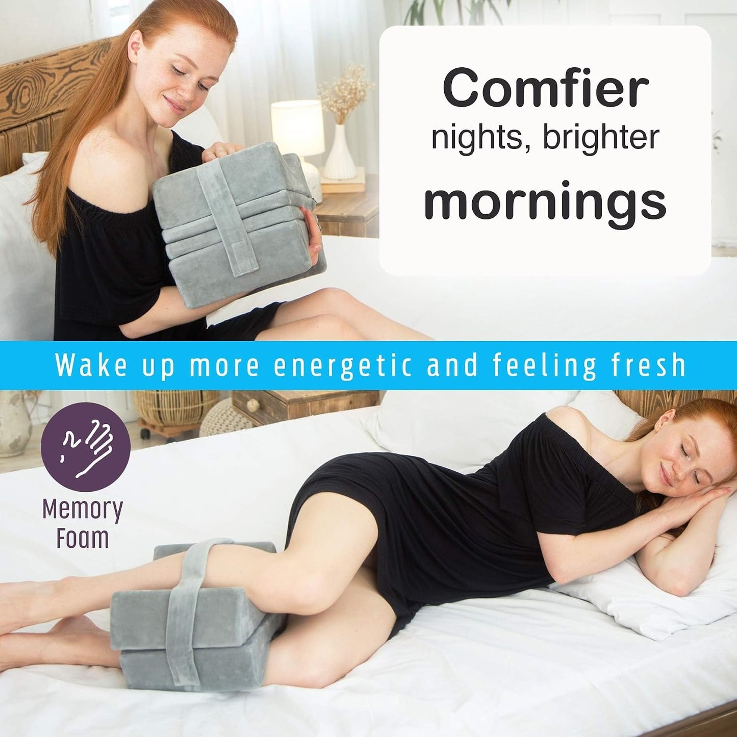 Thick Extra Firm Knee Pillow for Side Sleepers - Memory Foam Leg Pillow for Hip, Back & Knee Support, Large Between-the-Knees Cushion, Removable Layers & Strap
