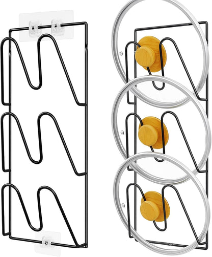 2 Pack Pot Lid Organizer Rack, 6-Tier Rustproof Pot Lids Organizer for Cabinet Door, No Drilling Pan Lid Organizers Door/Wall Mounted Pot Lid Holders for Kitchen Storage