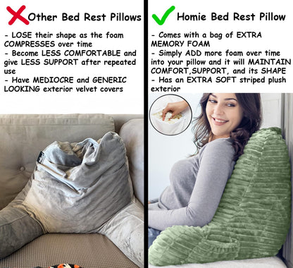 Homie Reading Pillow with Reading Light and Wrist Support, Has Arm Rests, and Back Support for Bed Rest, Lounging, Reading, Working on Laptop, Watching TV (Gray)