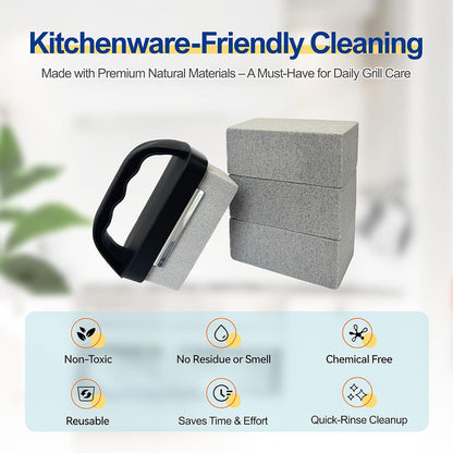 Blackstone Griddle Cleaning Brick Block, 5Pcs Grill Stone Kit | Heavy-Duty Pumice Stone Flat Top Griddle Cleaner for Stove with Handle, Grill Brick Removes Grease, Rust and Stains