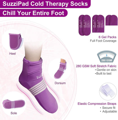 SuzziPad Cold Socks & Hands Ice Pack for Chemo Must Haves, Purple, S/M | Removable Gel Packs, Adjustable Straps, Dual-Layer Gloves & Foot Ice Pack Wraps For Chemo, Arthritis & Neuropathy Relief