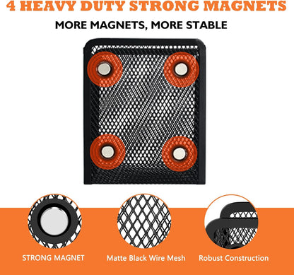 Magnetic Pencil Holder Whiteboard Pen Holder Locker Accessories (2-Slot*1) | Locker Organizer, Desk Organizer, Teacher Supplies, Mesh Basket, Strong Magnets, Black, For Fridge School Office Home