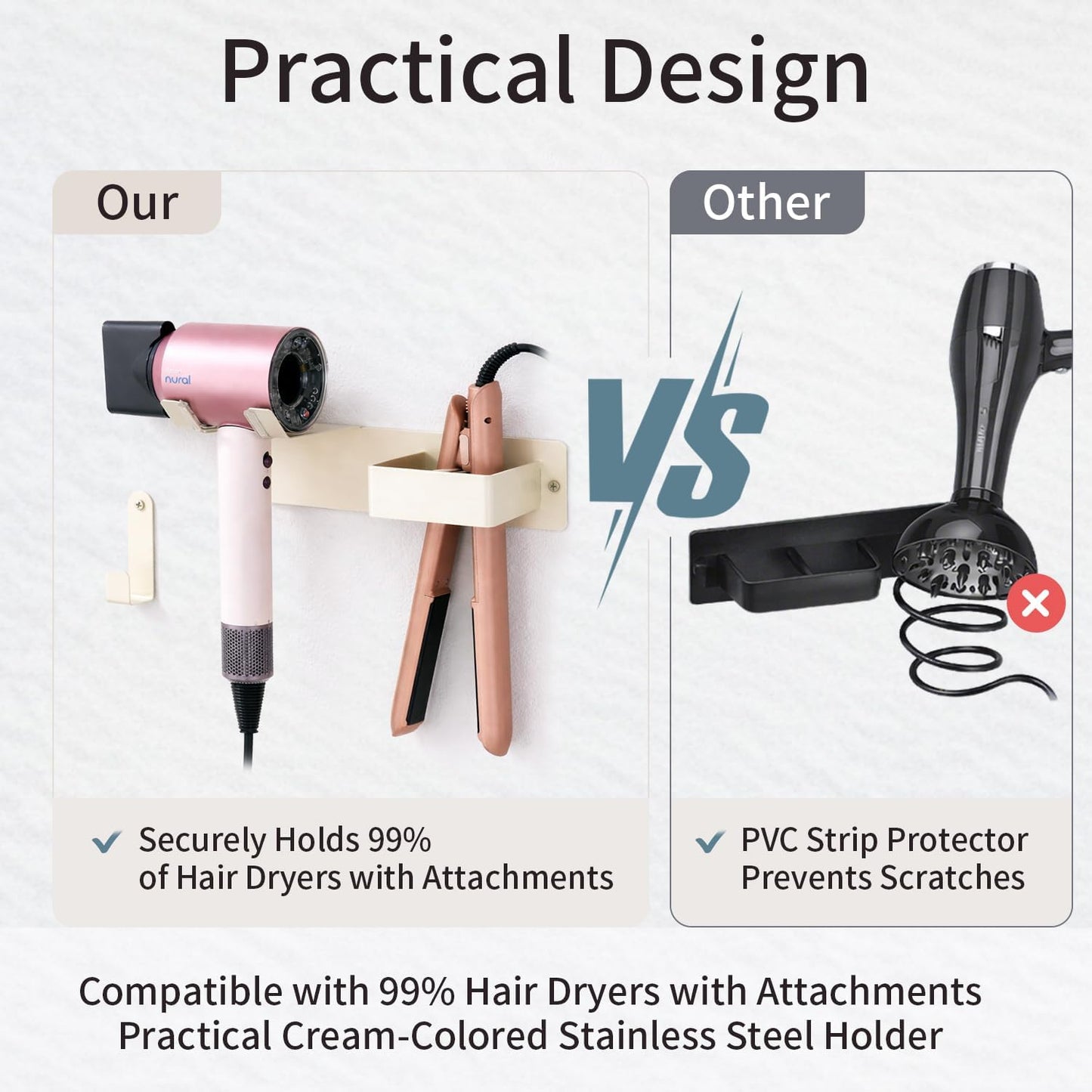 Hair Dryer Holder Wall Mounted, Stainless Steel Blow Dryer Holder for Bathroom, Hair Dryer and Straightener Holder Adhesive or Drilling, Hair Tool Organizer for Salon Barber Shops Banjekt