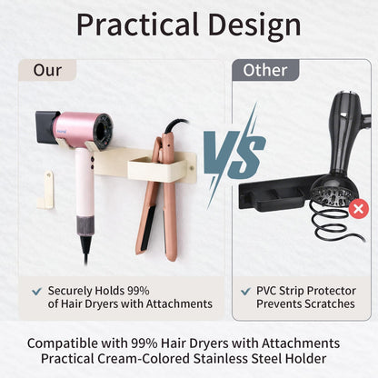Hair Dryer Holder Wall Mounted, Stainless Steel Blow Dryer Holder for Bathroom, Hair Dryer and Straightener Holder Adhesive or Drilling, Hair Tool Organizer for Salon Barber Shops Banjekt