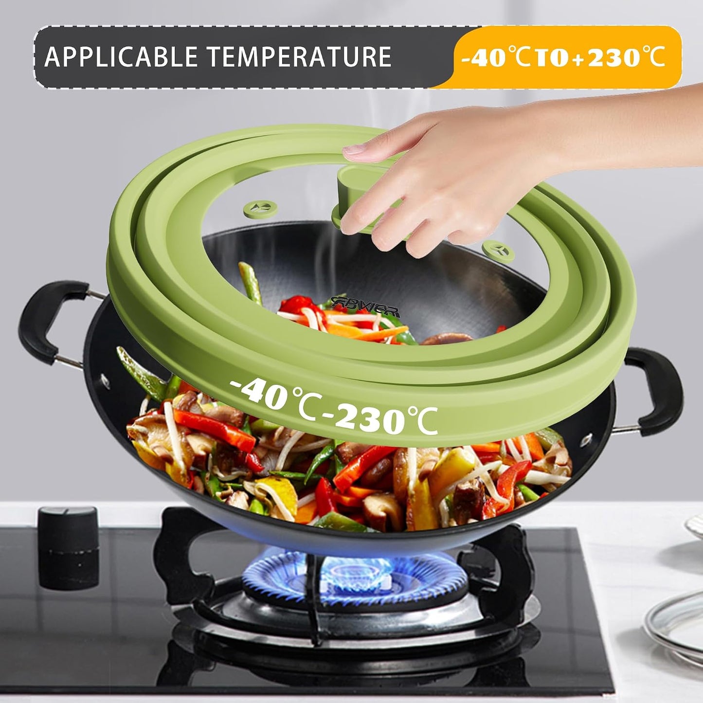 Microwave Splatter Cover, Vented Silicone and Glass Cover Splatter Guard Lid, Food Collapsible Plate Cover Lid with Easy Grip Handle. (Green, 9 inch)