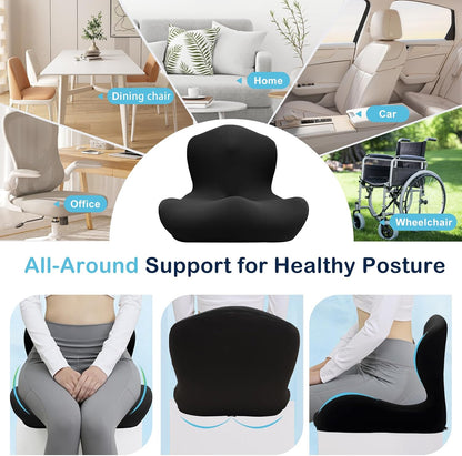 Seat Cushion for Office Chair and Car, L-Shaped Ergonomic Car Seat Cushions, Memory Foam Chair Cushion, Lumbar Support Pillow for Wheelchair, Car, Home, Office, Desk, Black