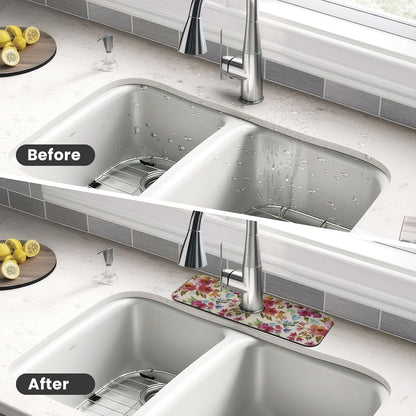 Aquamarine Blue Mexican Tiles Faucet Splash Guard Mat for Kitchen Sink 15x5.5" - Colors B