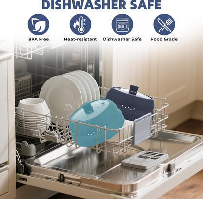 Microwave Splatter Cover Glass Guard Lid with Collapsible Silicone for Food Pot Plate Cover 9.8 inch Dark Blue