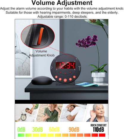 TARSHYRY Vibrating Alarm Clock with Bed Shaker LED Display Loud Volume Adjustable Brightness for Heavy Sleepers Deaf Hard of Hearing