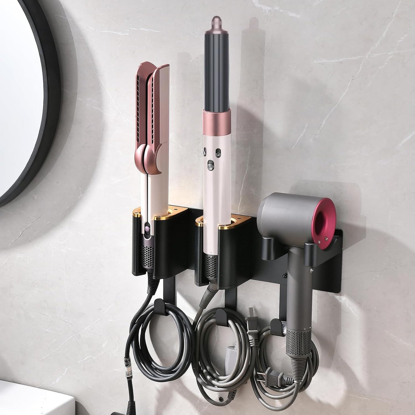 Hair Tool Organizer, Curling Iron Holder, Countertop/Wall Mount | Hair Brush & Spray Organizer, Hot Tools Holder for Vanity Bathroom, Under Sink/Adhesive/Screw Mount, Acrylic, Clear