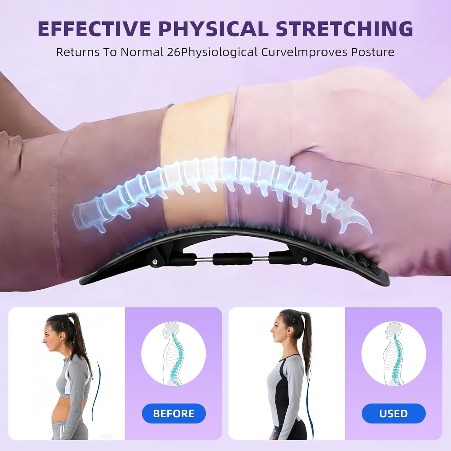 Adjustable Back Stretcher for Lower Back Stretching,Manual Spinal Decompression Board for Daily Use,Portable Lumbar Stretch Tool for Home Office & Travel.