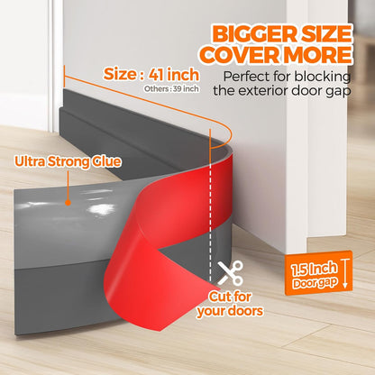 Holikme Door Draft Stopper 41inch Weather Stripping Door Seal Sweep | Under Door Draft Insulator Strong Adhesive Silicone Garage Window Strip Blocker Cold Air & Noise, Easy Install Save Energy