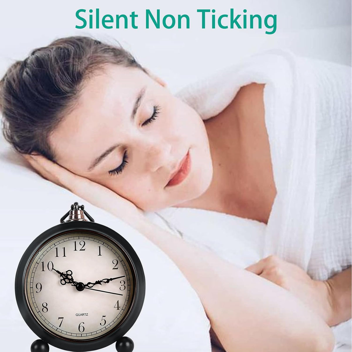 pxy Loud Alarm Clock for Heavy Sleepers 3D Dial Battery Operated (Battery Include), 4" Super Silent Analog Alarm Clock for Kids with Night Light PT260 Silver OrangePT505 Green White