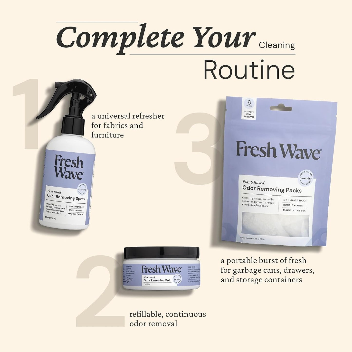 Fresh Wave Original Odor Eliminator Gel 3-Pk 7 oz - Air Freshener for Home | Plant-based essential oils. Lasts 15-30 days per jar. No plug-in needed. Pet-safe, closet and bathroom deoderizer.
