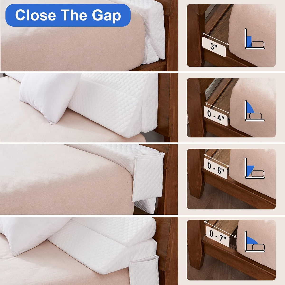 EUHAMS Queen Size Bed Wedge Pillow - Bed Gap Filler Mattress Wedge Headboard Pillow Close The Gap 0-7" Between Your Headboard and Mattress or Wall for Sleeping Backrest Pillow (60"x10"x6" Gray)