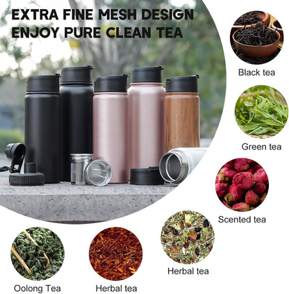 Sivaphe Infuser Travel Mug with Removable loose leaf Tea Strainer Tea Filter Water Bottle 18/8 Stainless Steel Insulated Tumbler for Women Rosegold