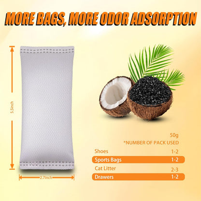 Coconut Shell Charcoal Air Purifying Bags 50g, Removes Odors and Moisture, Nature Fresh Air Purifier Bags, Odor Eliminator for Home, Car, Pets, Bathroom, Basement(4 x 50g)