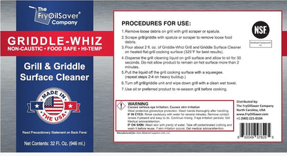 Griddle-Whiz Grill & Griddle Cleaner (4-Pack) | Removes Grease, Food Residue, Burnt On Organics | High Heat Flat Top Grill Cleaner, Food Contact Surface | Non-Caustic Formula by FryOilSaver (32oz)